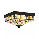Waterville 11 in. 2-Light Matte Black Flush Mount with Tiffany Glass Shade - 1008561438
