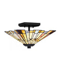 Waterville 12 in. 2-Light Matte Black Tiffany Semi-Flush Mount - 1008561445