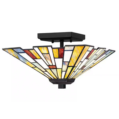 Home Decorators Collection HD7838B 12" Lámpara Semienrasada Negra Mate con Pantalla Tiffany | MiOfertas