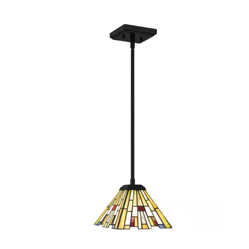 Fallsdale 1-Light Matte Black Mini Pendant with Tiffany Glass Shade - 1008574961
