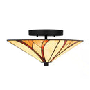 Margrave 12 in. 2-Light Matte Black Semi-Flush Mount with Tiffany Glass Shade - 1008578246