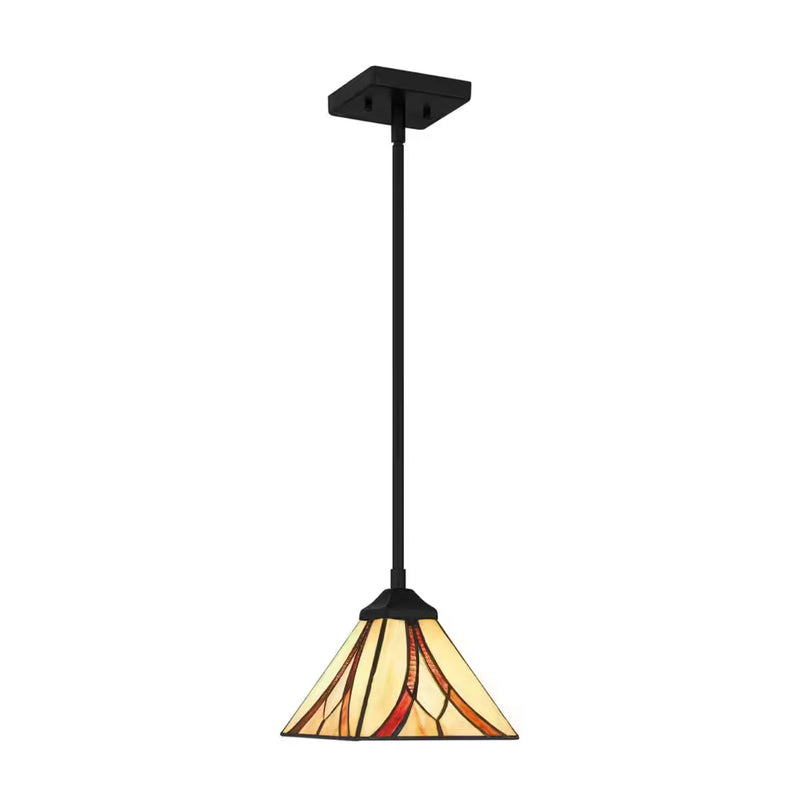 Margrave 1-Light Matte Black Mini Pendant with Tiffany Glass Shade - 1008578874