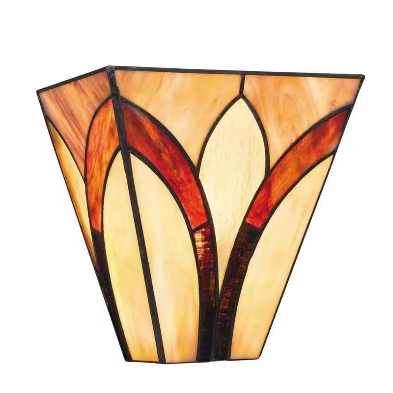 Margrave 1-Light Matte Black Wall Sconce with Tiffany Glass Shade - 1008578918