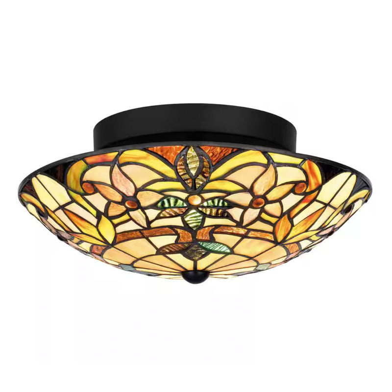 Scoresby 12 in. 2-Light Matte Black Tiffany Semi-Flush Mount - 1008583425