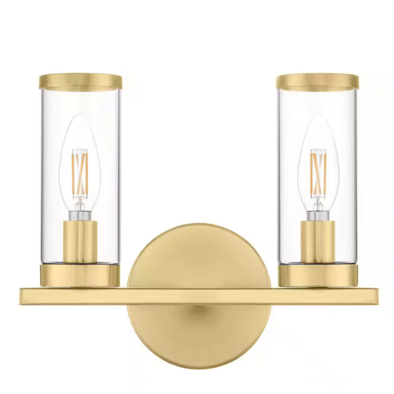 Loveland 10.5 in. 2-Light Brass Bathroom Vanity Light Fixture with Clear Glass Shades - 1008650653