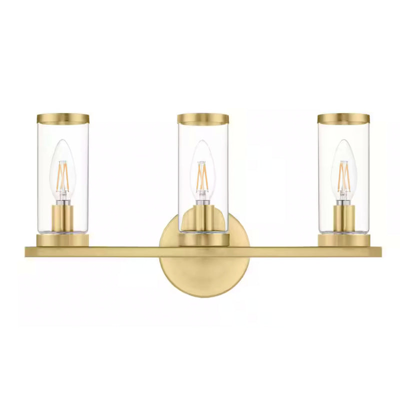 Loveland 16.625 in. 3-Light Brass Bathroom Vanity Light Fixture with Clear Glass Shades - 1008650658