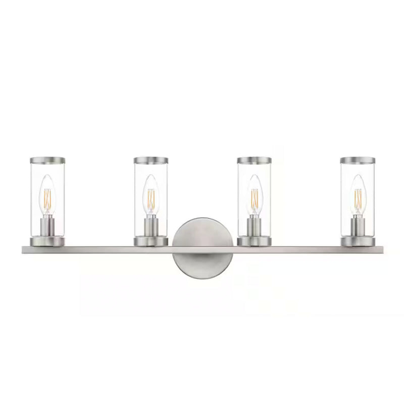 Loveland 25 in. 4-Light Brushed Nickel Bathroom Vanity Light Fixture with Clear Glass Shades - 1008650674