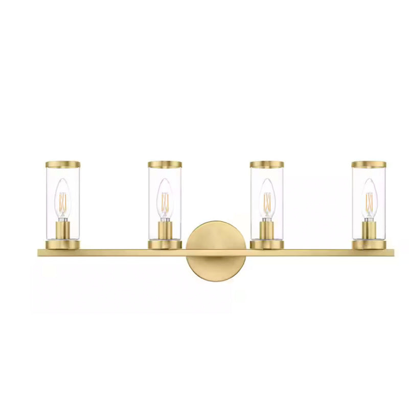 Loveland 25 in. 4-Light Brass Bathroom Vanity Light Fixture with Clear Glass Shades - 1008650675