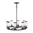 Loveland 8-Light Black Wagon Wheel Chandelier Light Fixture with Clear Glass Shades - 1008650676