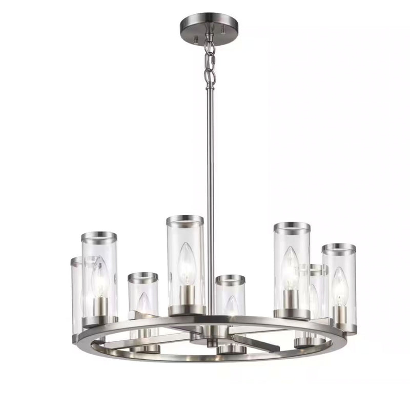 Loveland 8-Light Brushed Nickel Wagon Wheel Chandelier Light Fixture with Clear Glass Shades - 1008650678