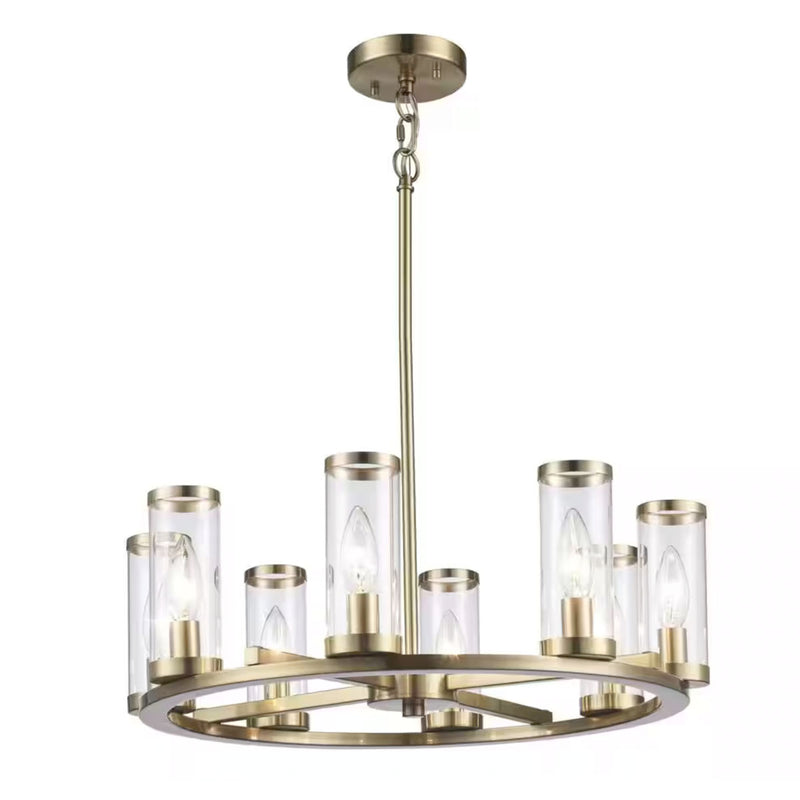 Loveland 8-Light Brass Wagon Wheel Chandelier Light Fixture with Clear Glass Shades - 1008650679
