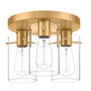 Regan 11.75 in. 3-Light Brushed Gold Flush Mount with Clear Glass Shades - 1008779068