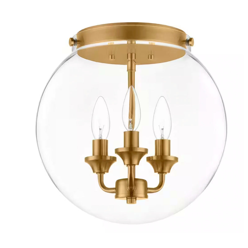 Gardenbrook 12.25 in. 3-Light Brushed Gold Flush Mount with Clear Glass Shade - 1008779084