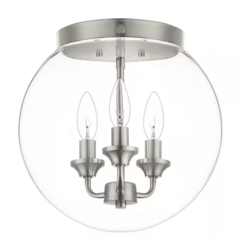 Gardenbrook 12.25 in. 3-Light Brushed Nickel Flush Mount with Clear Glass Shade - 1008779107