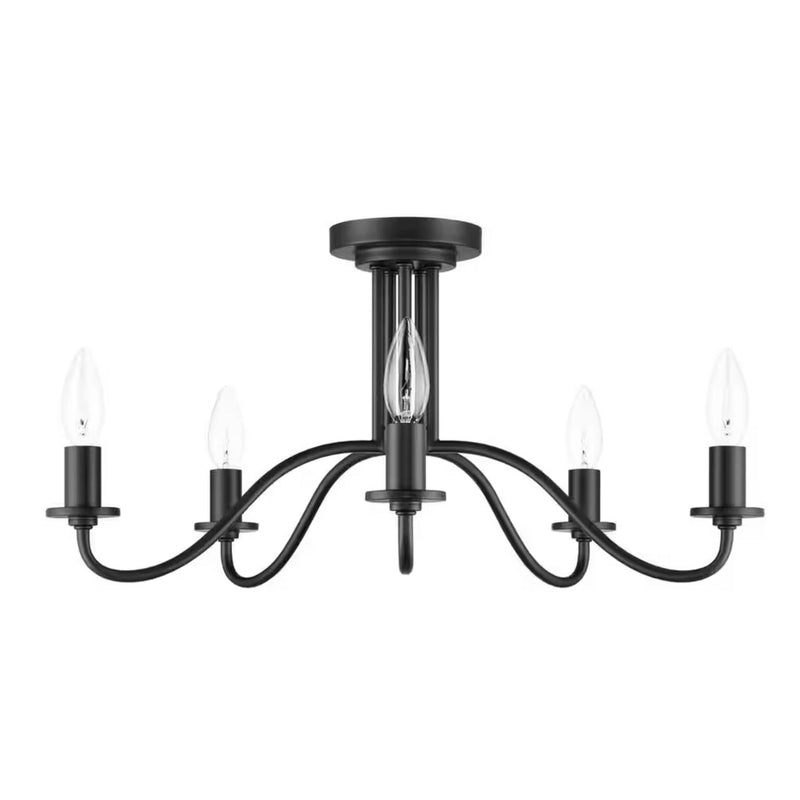 Canemeadow 22 in. 5-Light Matte Black Semi-Flush Mount Light - 1008779457