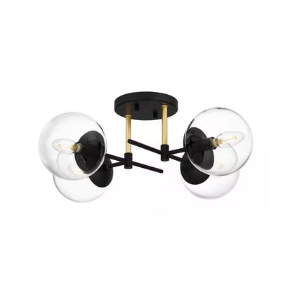 Woodleaf 21.88 in. 4-Light Matte Black and Gold Semi-Flush Mount Light with Clear Glass Shades - 1008779459