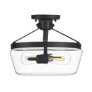 Delano 13 in. Matte Black Finish 2LT Semi-Flush Mount Clear Glass - 1008790562
