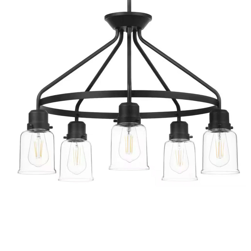 Timphaven 5-Light Matte Black Clear Glass Chandelier - 1008799712