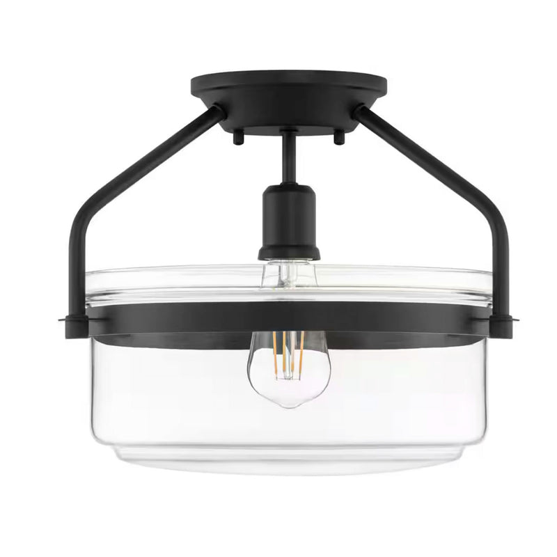 Timphaven 13 in. W 1-Light Matte Black Semi-Flush Mount Clear Glass - 1008804530