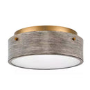 Huntmoor 14 in. 2-Light Old Satin Brass Flush Mount with Grey Wood Metal and Etched White Diffuser - 1008811670