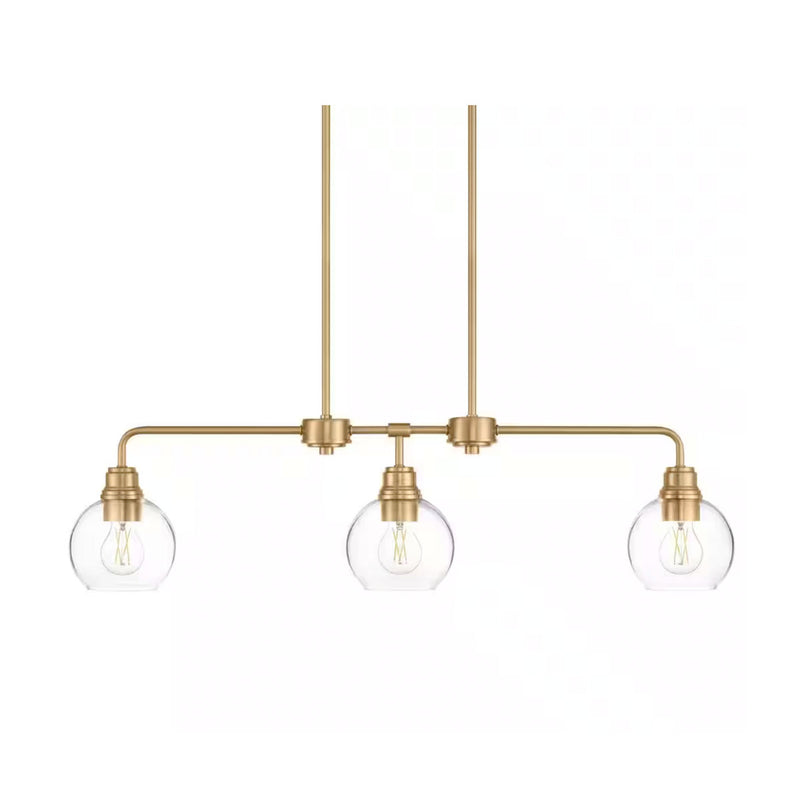 Florabelle 3-Light 36 in. W Globe Pendant Antique Gold Clear Glass Shades - 1008813583