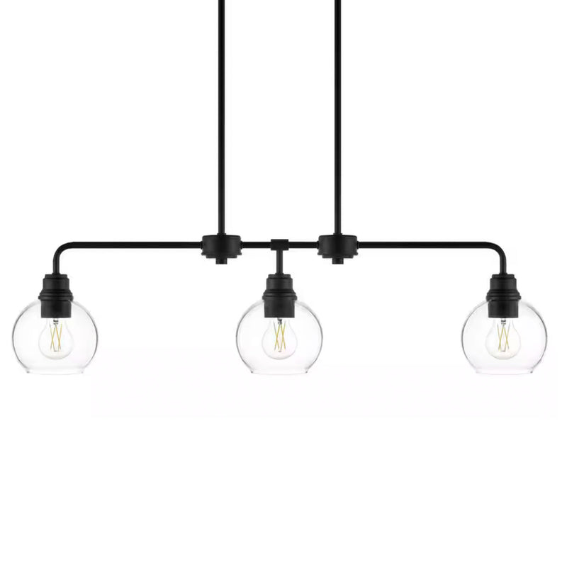 Florabelle 3-Light 36 in. W Globe Pendant Matte Black Clear Glass Shades - 1008813585