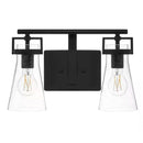 Clermont 14.75 in. 2-Light Matte Black Bathroom Vanity Light with Seeded Glass Shades - 1008824841