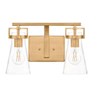 Clermont 14.75 in. 2-Light Satin Brass Bathroom Vanity Light with Seeded Glass Shades - 1008824844