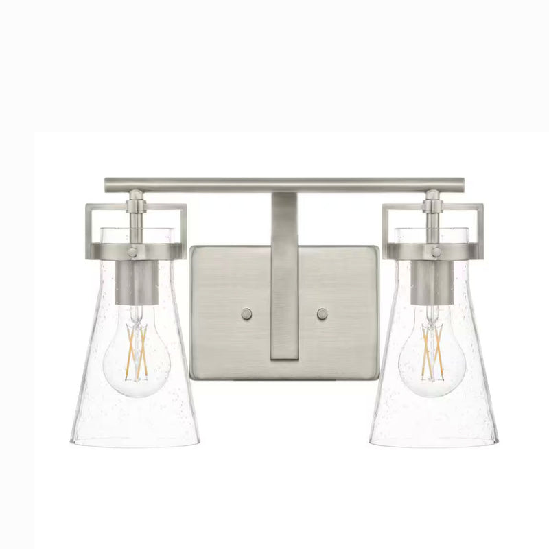 Clermont 14.75 in. 2-Light Brushed Nickel Bathroom Vanity Light with Seeded Glass Shades - 1008824905