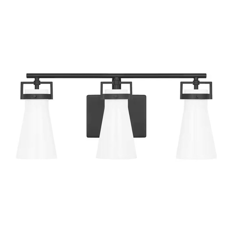 Clermont 22 in. 3-Light Matte Black Bathroom Vanity Light with Milk Glass Shades - 1008824937