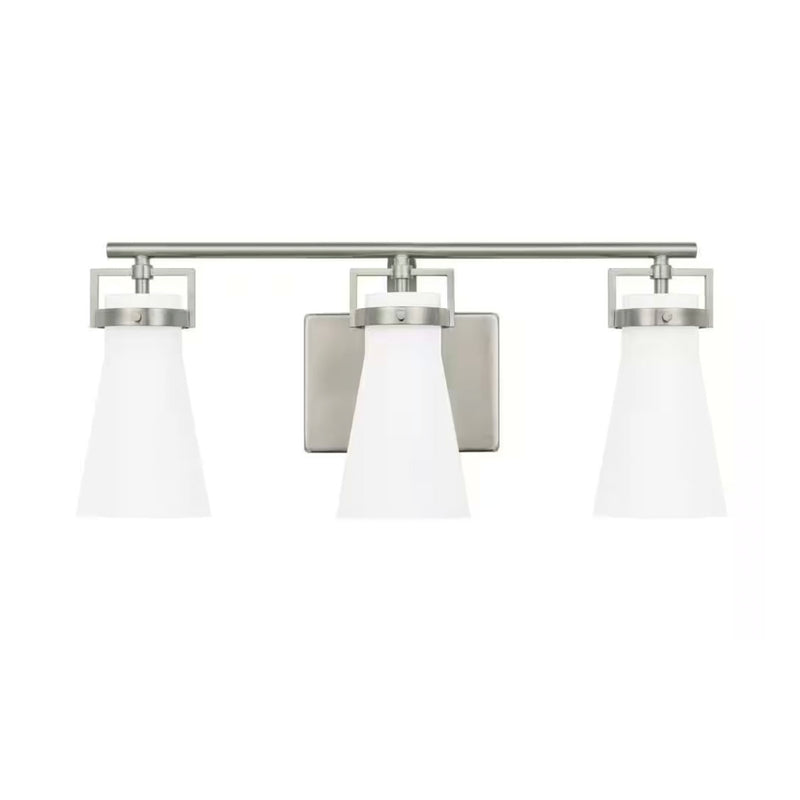 Clermont 22 in. 3-Light Brushed Nickel Bathroom Vanity Light with Milk Glass Shades - 1008824945
