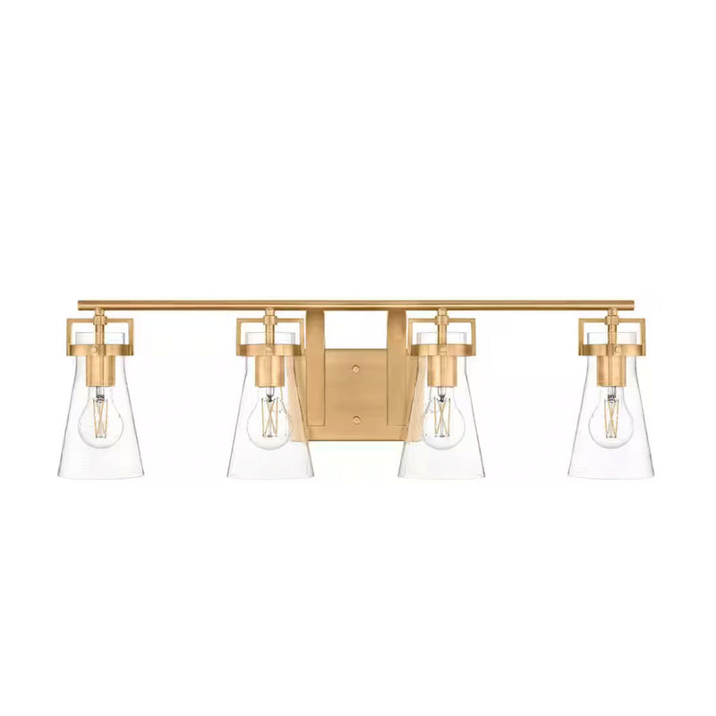 Clermont 30.75 in. 4-Light Satin Brass Bathroom Vanity Light with Seeded Glass Shades - 1008825033