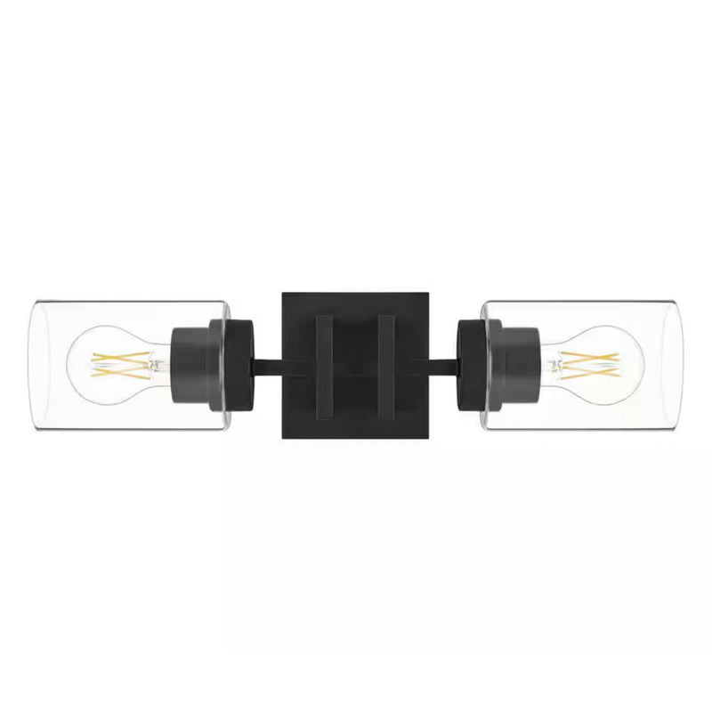 Westerling 19 in. 2-Light Matte Black Linear Bathroom Vanity Light Fixture with Clear Glass Shades - 1008854790
