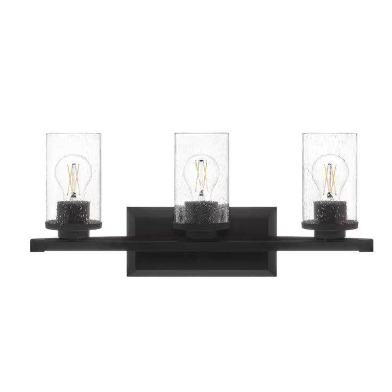 Timpie 22 in. 3-Light Matte Black Bathroom Vanity Light Fixture with Seeded Glass Shades - 1008854876