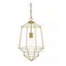 Winfield 1-Light Gold Caged Pendant Light Fixture with Geometric Metal Shade - 1009097381