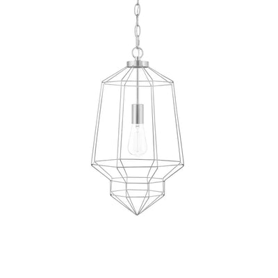 Winfield 1-Light Chrome Caged Pendant Light Fixture with Geometric Metal Shade - 1009097386