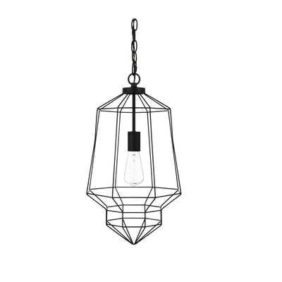 Winfield 1-Light Black Caged Pendant Light Fixture with Geometric Metal Shade - 1009097387