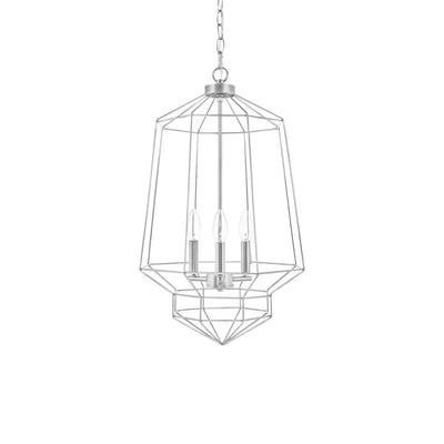 Winfield 3-Light Chrome Caged Chandelier Light Fixture with Geometric Metal Shade - 1009098549