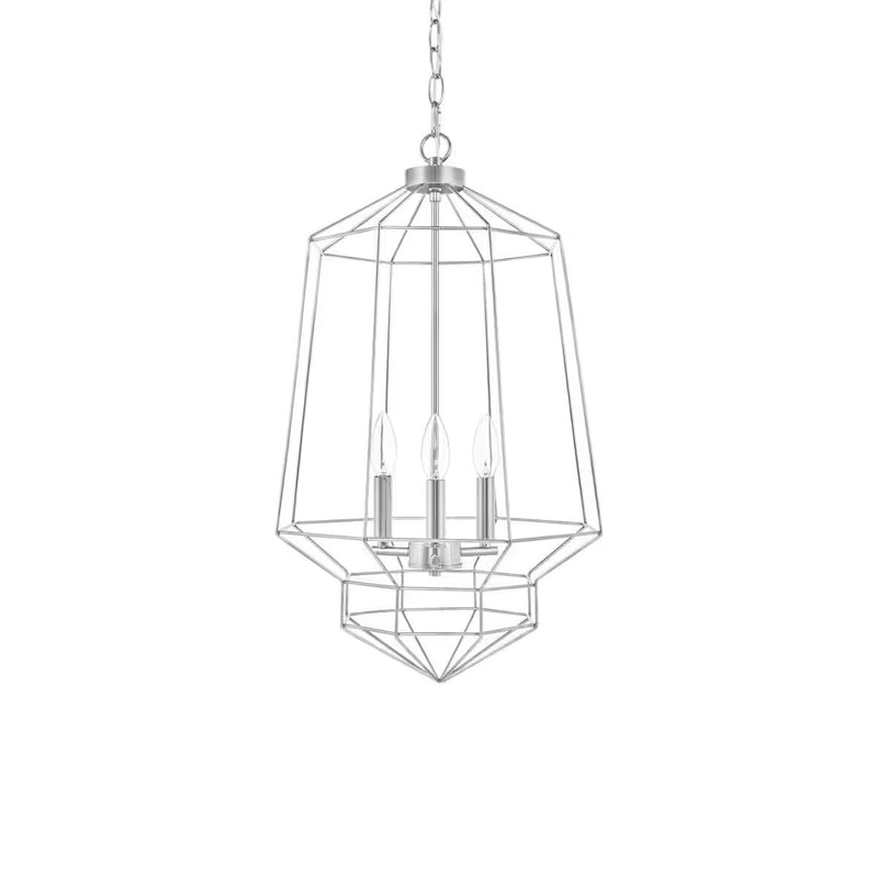 Winfield 3-Light Chrome Caged Chandelier Light Fixture with Geometric Metal Shade - 1009098549