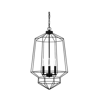 Winfield 3-Light Black Caged Chandelier Light Fixture with Geometric Metal Shade - 1009098556