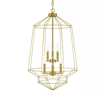 Winfield 6-Light Gold Caged Tier Chandelier Light Fixture with Geometric Metal Shade - 1009098821