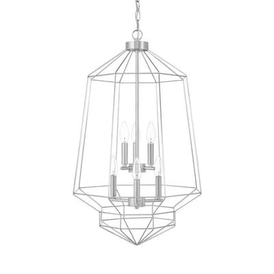 Winfield 6-Light Chrome Caged Tier Chandelier Light Fixture with Geometric Metal Shade - 1009098829