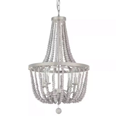 Hampton Bay HDP00705BN Lámpara de Araña Adelaide 4 Luces Cuentas Madera Blanco Envejecido Níquel Cep | MiOfertas