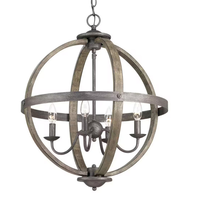 Keowee 4-Light Artisan Iron/Elm Wood Orb Chandelier with Accents - 1002910793