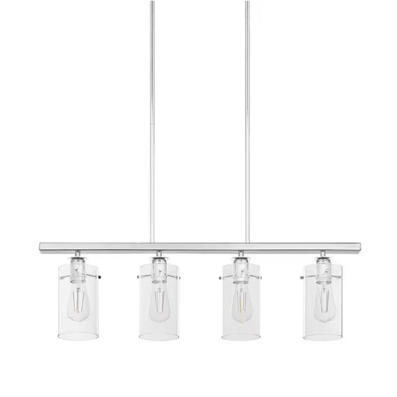Hampton Bay Regan 4-Light Chrome Island Chandelier with Clear Glass Shades, Industrial Linear Kitchen Pendant Light - 1006323360