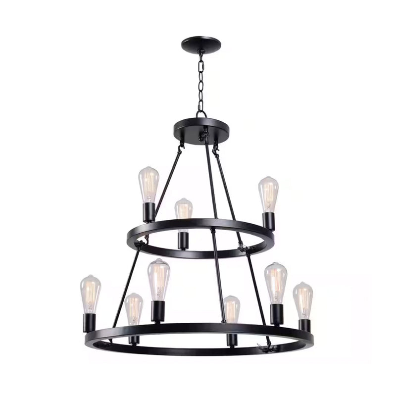 Hampton Bay Stratton 9-Light Black 2-Tier Chandelier - 1005811353