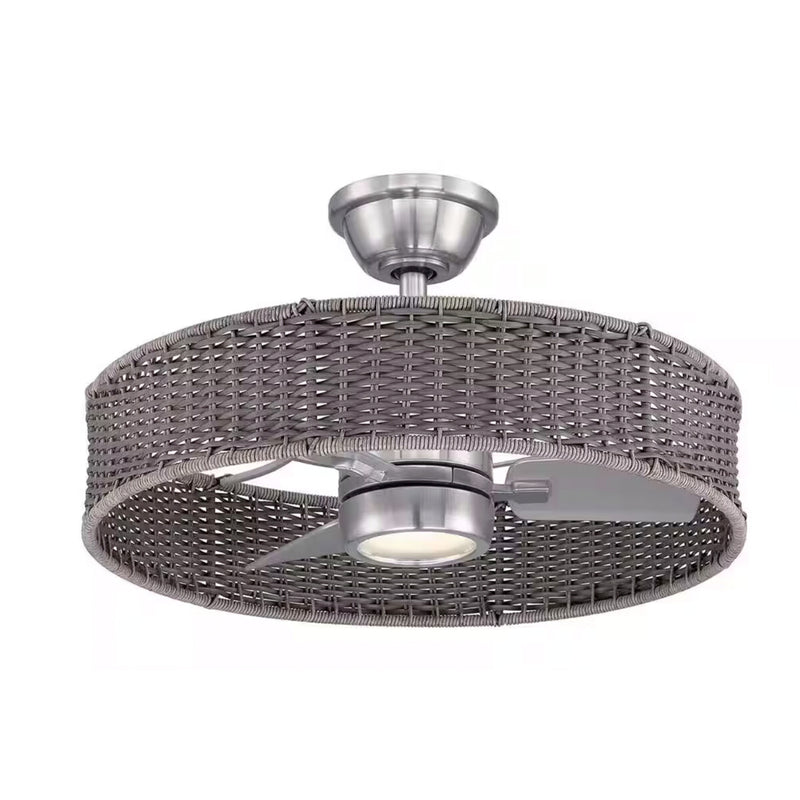Darya 25 in. Indoor/Outdoor Brushed Nickel with Wicker Ceiling Fan with Adjustable White LED with Remote Included (1008772709)