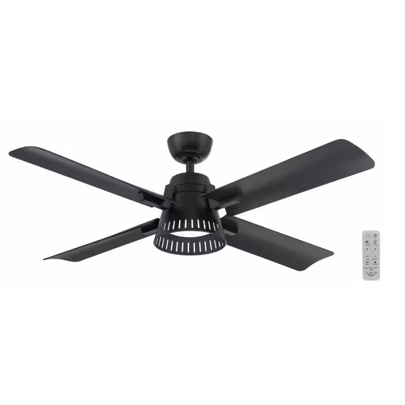 Thelbridge 52 in. Indoor/Outdoor Matte Black Ceiling Fan with Adjustable White Integrated LED with Remote Included  (1008787849)