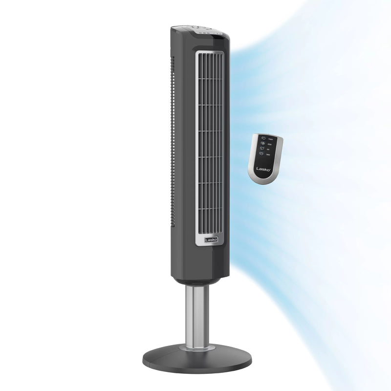 38" Wind Tower 3 Speed Oscillating Tower Fan with Remote and Timer (Gray)