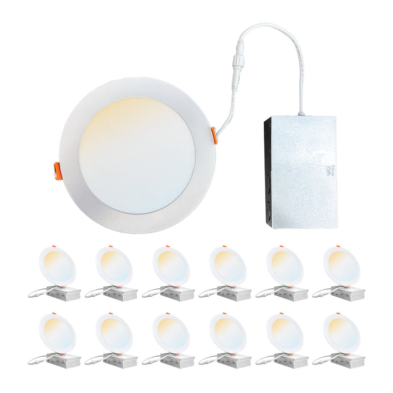 6" 3CCT Ultra-Thin LED Recessed Ceiling Light with Junction Box (12 Pack)